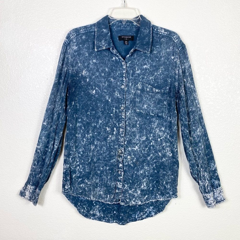 By Corpus Urban Outfitters Blue Acid Wash Long Sleeve Button Up Shirt